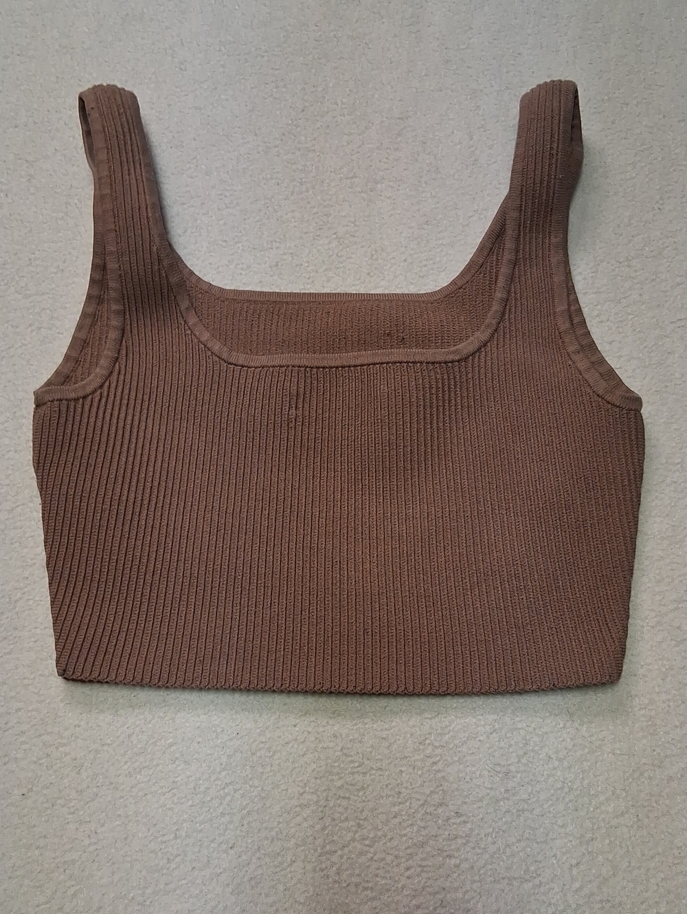 Babaton Ribbed Square-Neck Crop Tank - Chocolate Brown